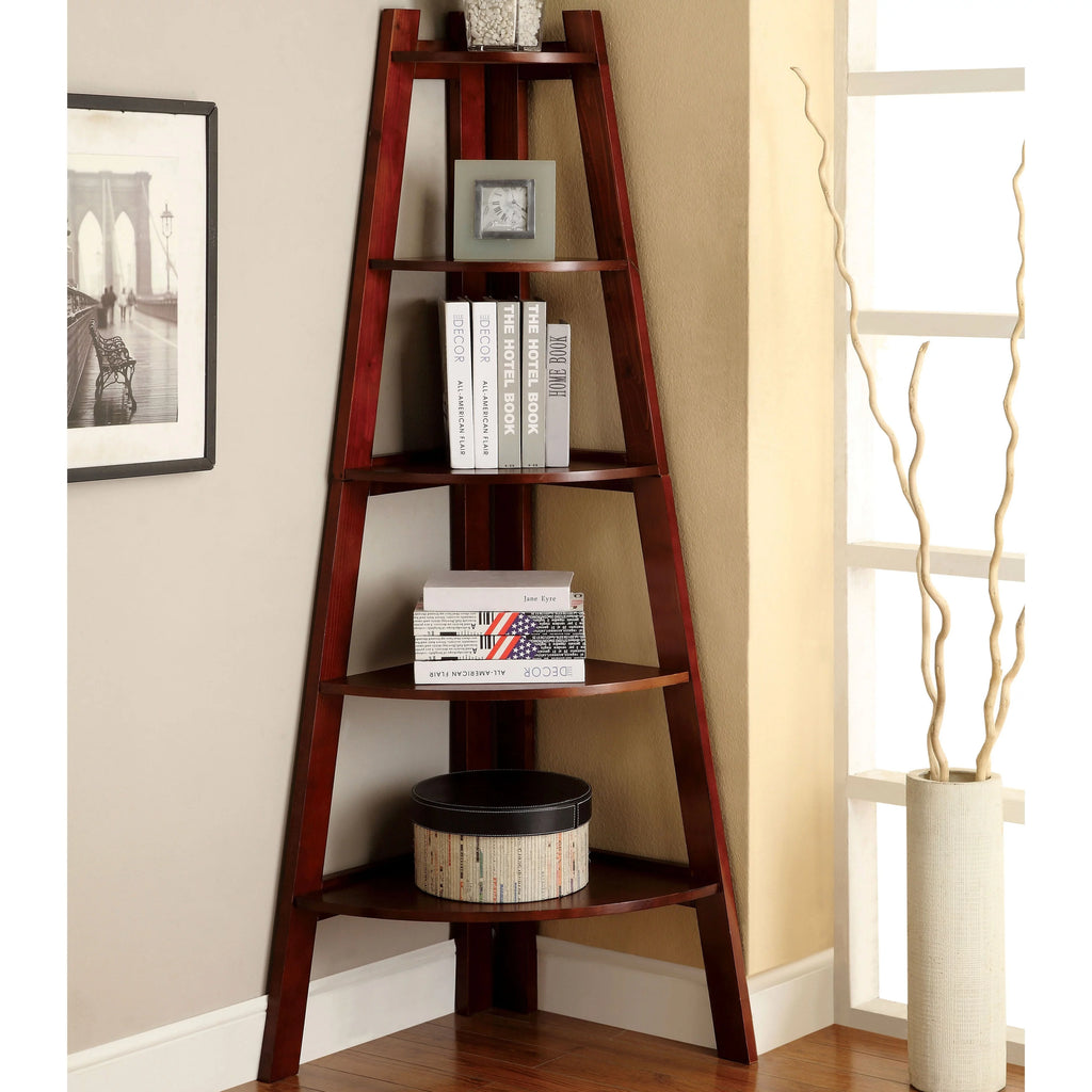 Cherry Finish 5-shelf Corner Bookshelf P893706