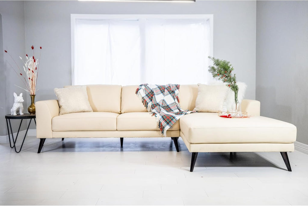 Cream Top Grain Leather Right Facing Sectional J14924