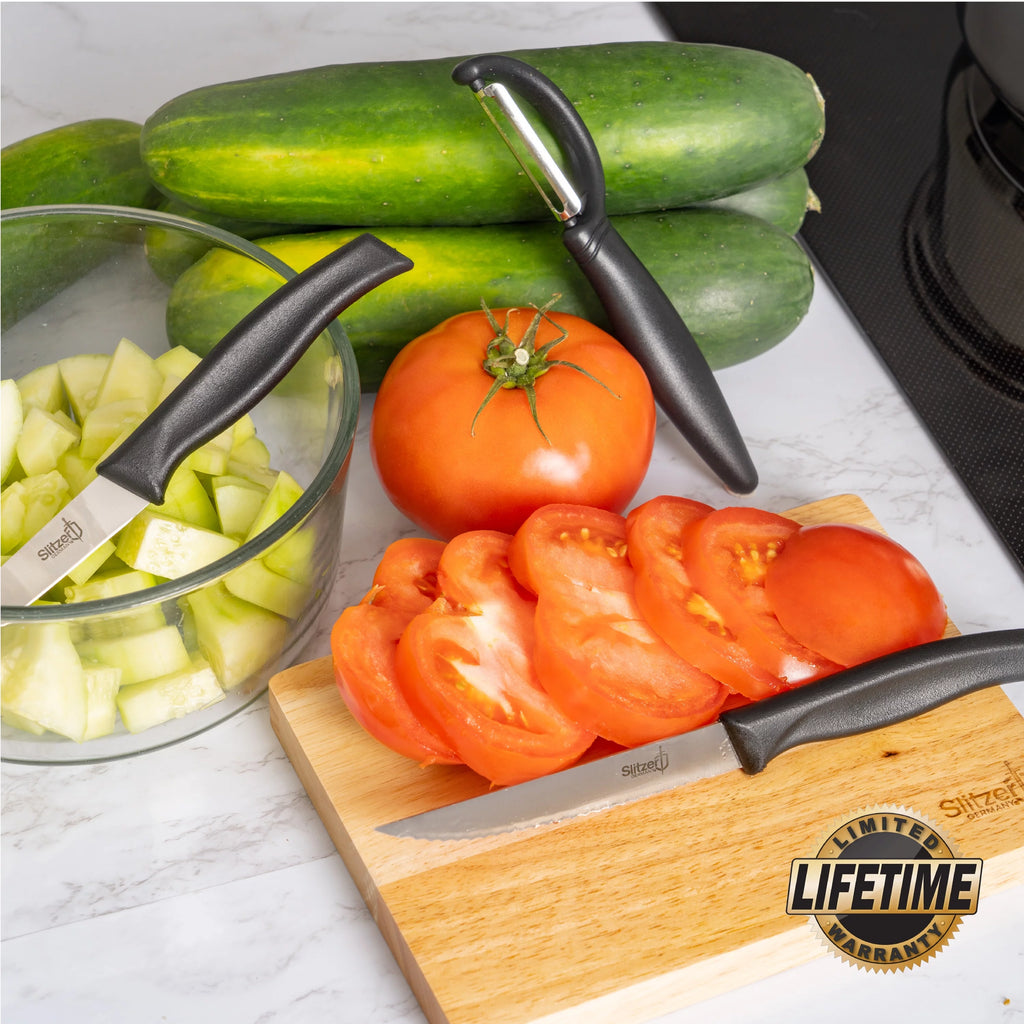 Cutting Board And Knife Set - German Stainless Steel Paring Knife, Utility Knife, Vegetable Peeler, Wooden Chopping Board X153206