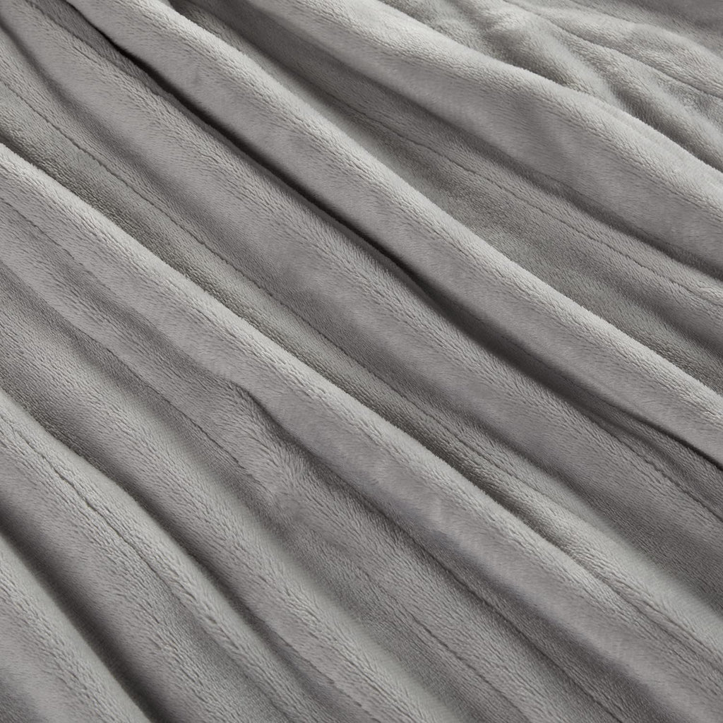 Soft Silver Plush Electric Heated Throw with Remote J3253