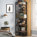 Rustic Brown 5 Tier Corner Bookshelf with Metal Frame Y67828