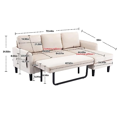 3 Seats Sleeper Sectional Sofa with Pull Out Bed F465861