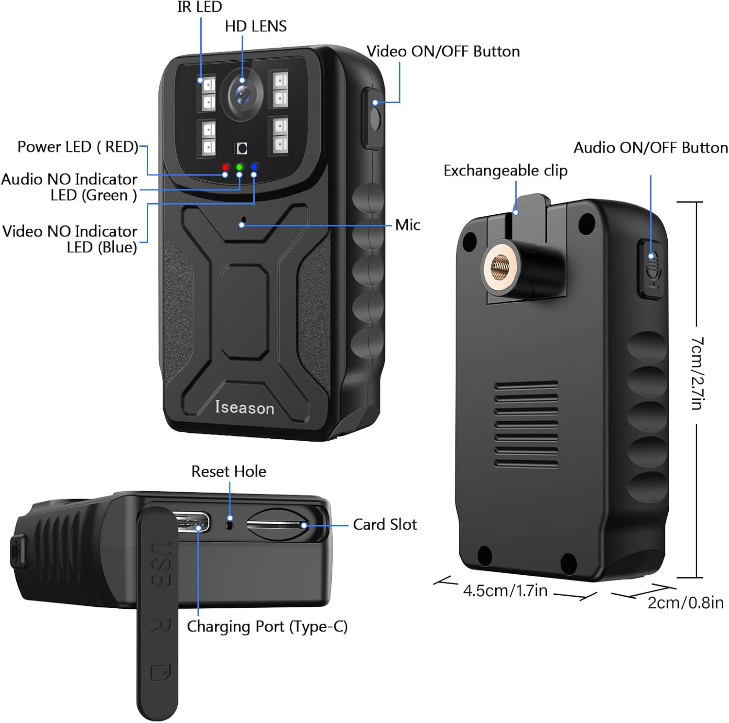 32G Memory Body Worn Camera with Night Vision, Pack of 2 P48083