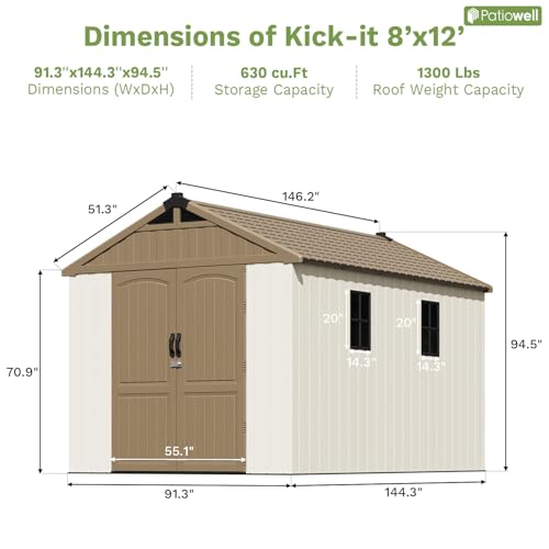 8 x 12 FT Plastic Outdoor Storage Shed with Floor P615843