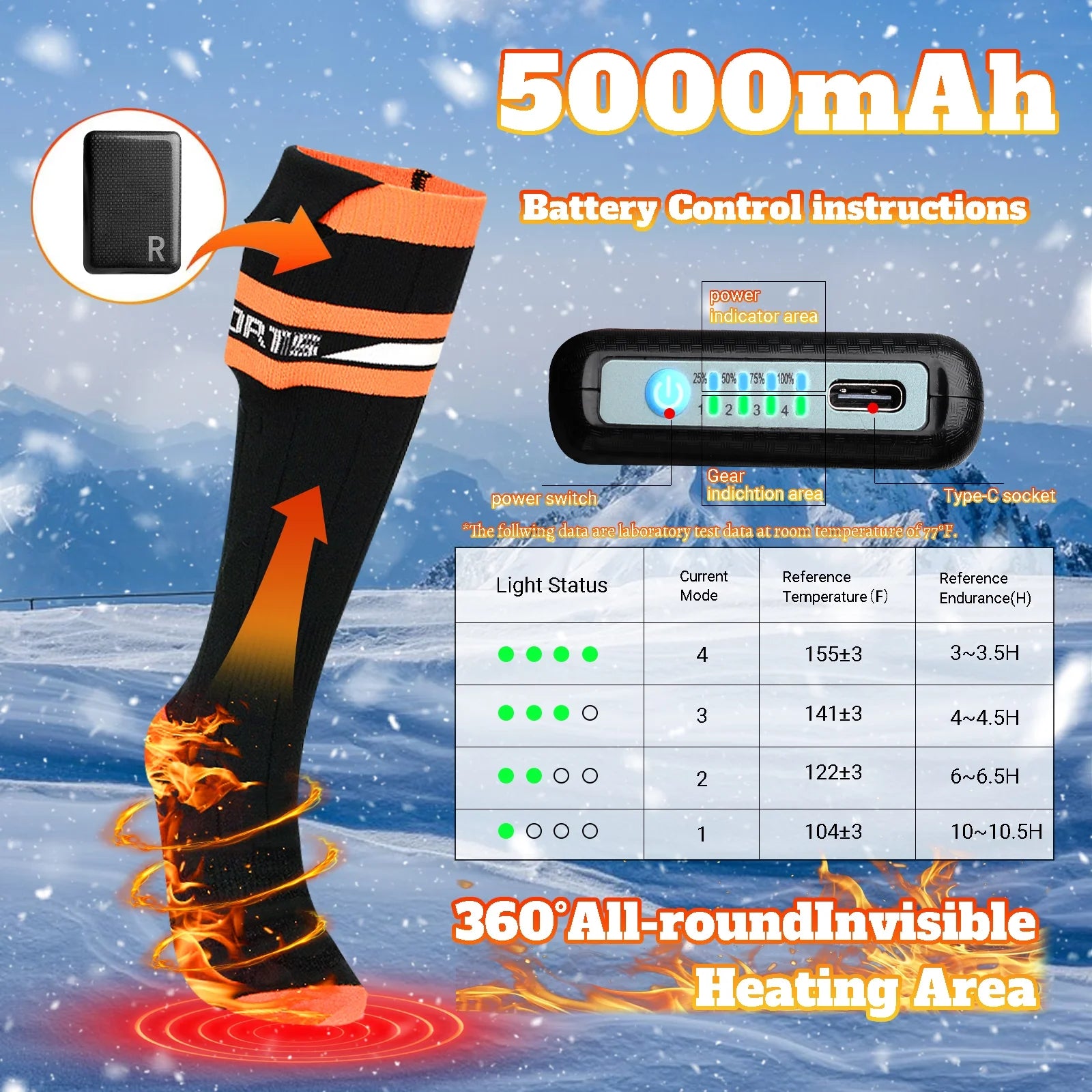 Black Rechargeable Electric Heated Socks Z613