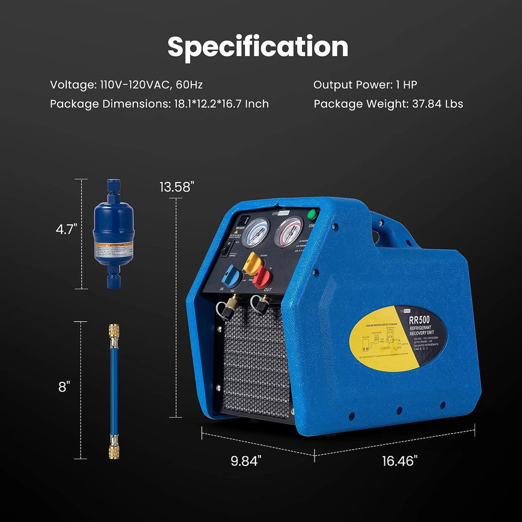 1 HP Dual Cylinder Portable Refrigerant Recovery Machine L5047