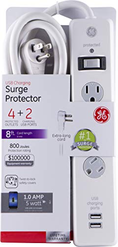 4 Outlets 2 USB Ports Surge Protector with 8ft Power Cord White W651766