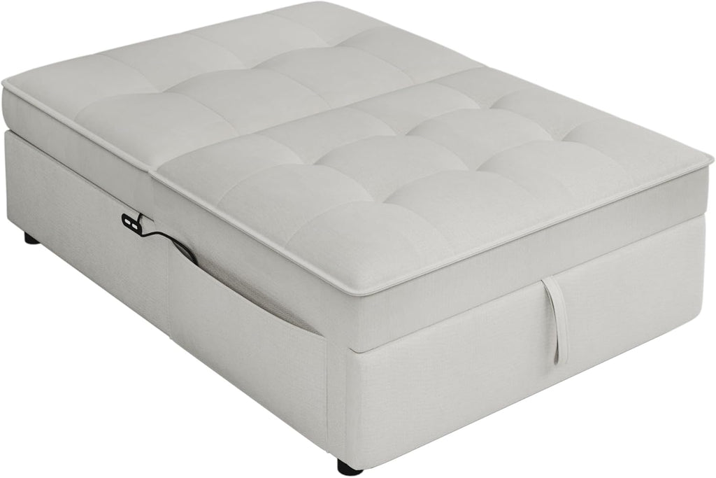 White 4-in-1 Folding Ottoman Bed with Storage Pocket and USB Port P71422
