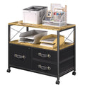 Black 3 Drawer Rolling Printer Stand with Fabric Storage Shelf V921