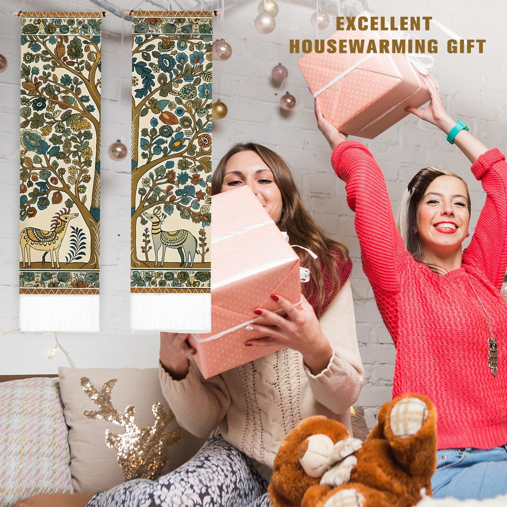 2 Pack Deer and Tree Tapestry with Tassels Z383