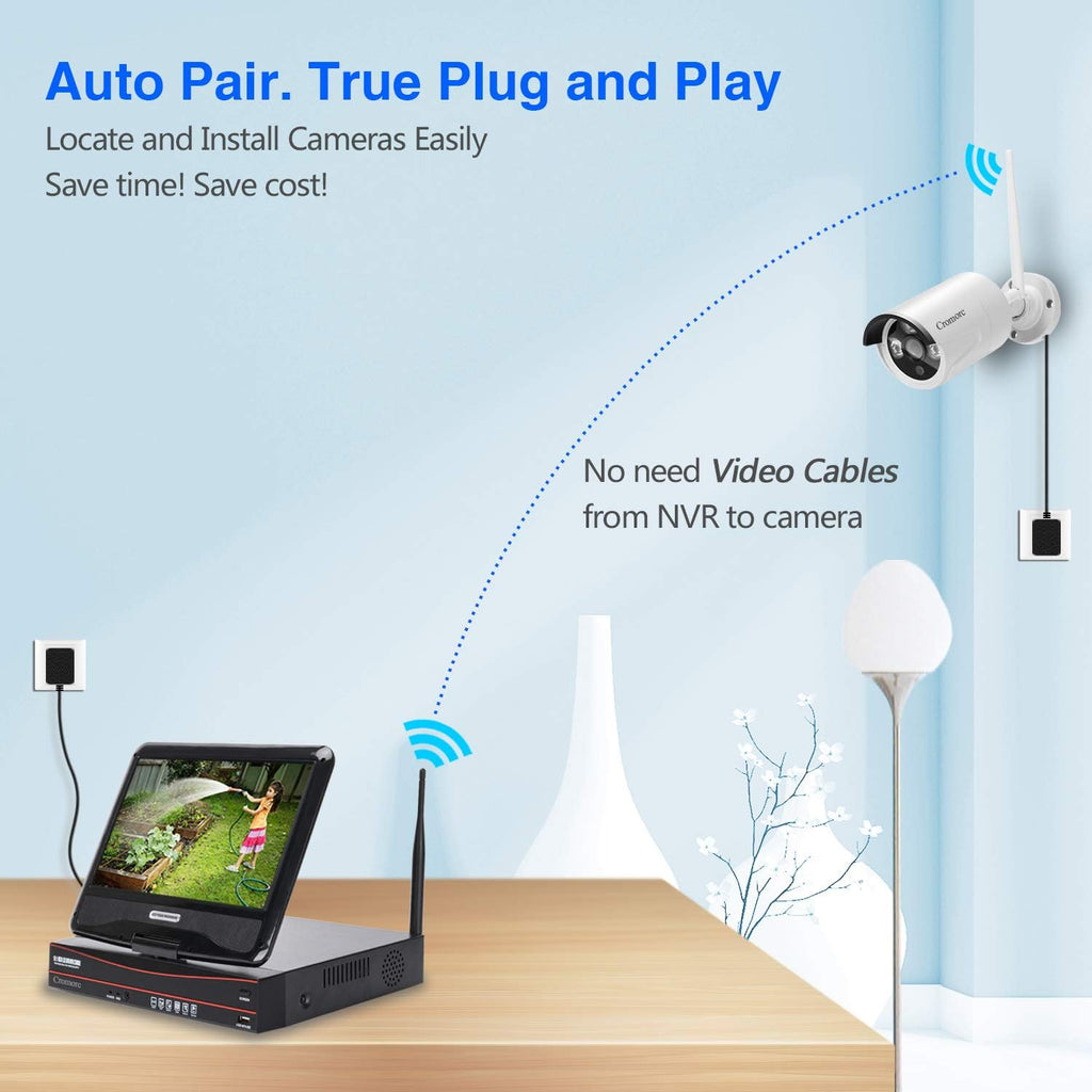 8CH 1080P Wireless Security Camera System with 10.1 Monitor, 4pcs 2MP Night Vision Camera, 1TB Hard Drive D822388