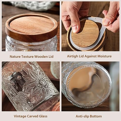 24 OZ Glass Storage Jar with Airtight Bamboo Wooden Lids T2407