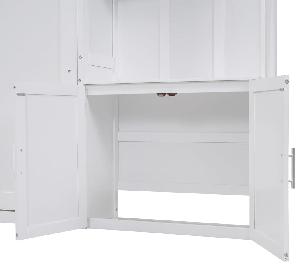 White Full Size Murphy Bed with Storage Cabinet and Shelves X74721