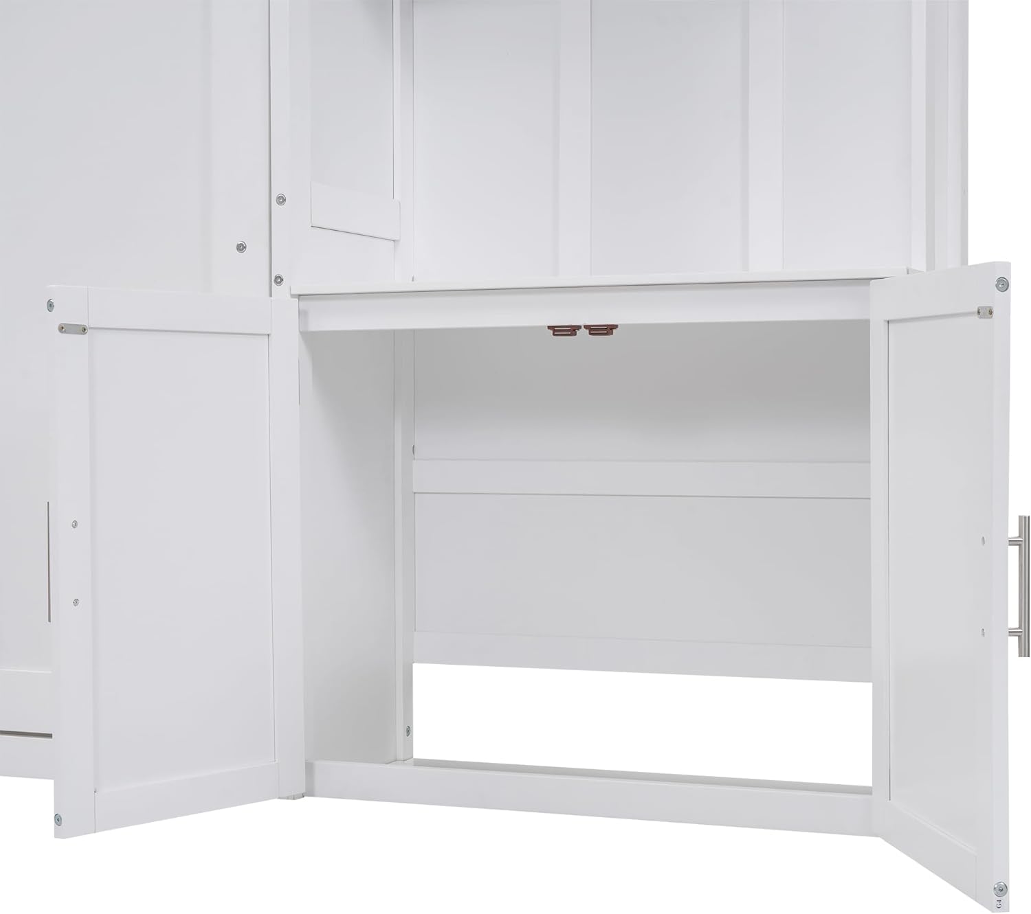 White Full Size Murphy Bed with Storage Cabinet and Shelves X74721