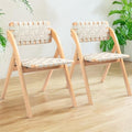Folding Chairs Set of 2, Wooden Brown Woven Leather B20812