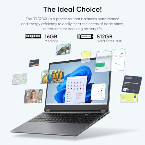 15.6" 2-in-1 Laptop, 16GB RAM, 512GB Storage, AMD Ryzen 3, FHD Touchscreen, Gray E76180