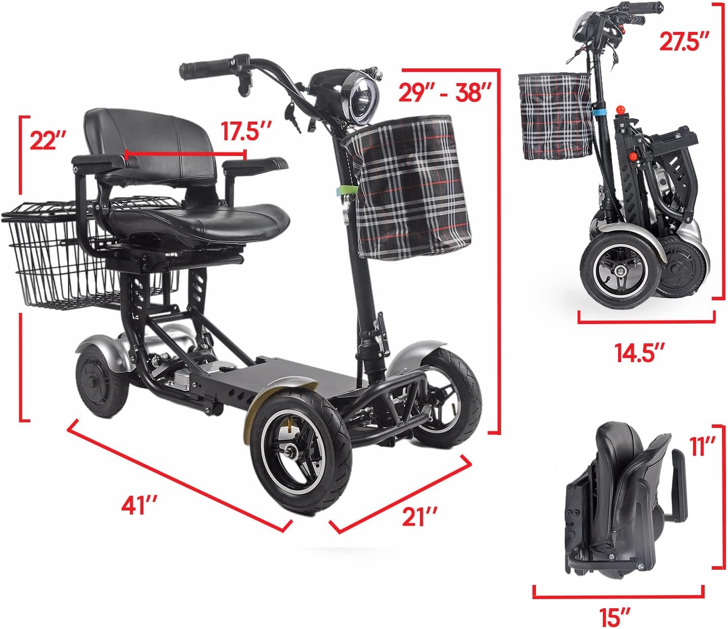 Foldable 4 Wheel Mobility Scooter with Long Range Battery 15.6AH P37086
