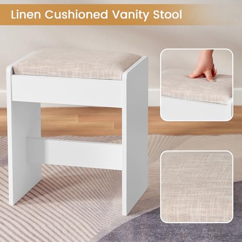 White Large Vanity Desk with LED Lighted Mirror & Power Outlet, 7 Drawers, 4 Shelves and 5 Hooks J830