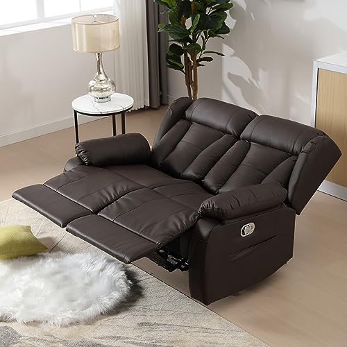 Black Faux Leather Recliner Sofa Set with USB Ports and Cup Holders Y414