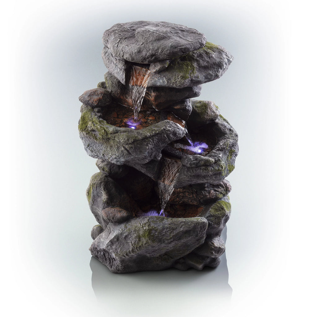 22" Outdoor 3-Tier Rock Tabletop Fountain Y23578