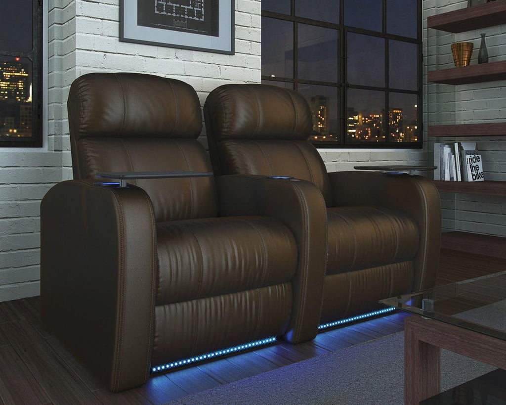 Brown Top-Grain Leather Theater Chairs with Power Recline M727