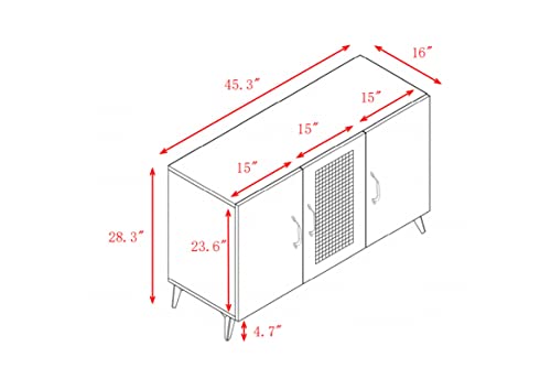 45" Sideboard Buffet Cabinet with Rattan Mesh Doors, Melamine and Carbon Steel Storage Cabinet V988