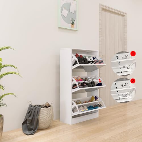 White Shoe Cabinet with 3 Flip Drawers & 2 Sliding Drawers U83976