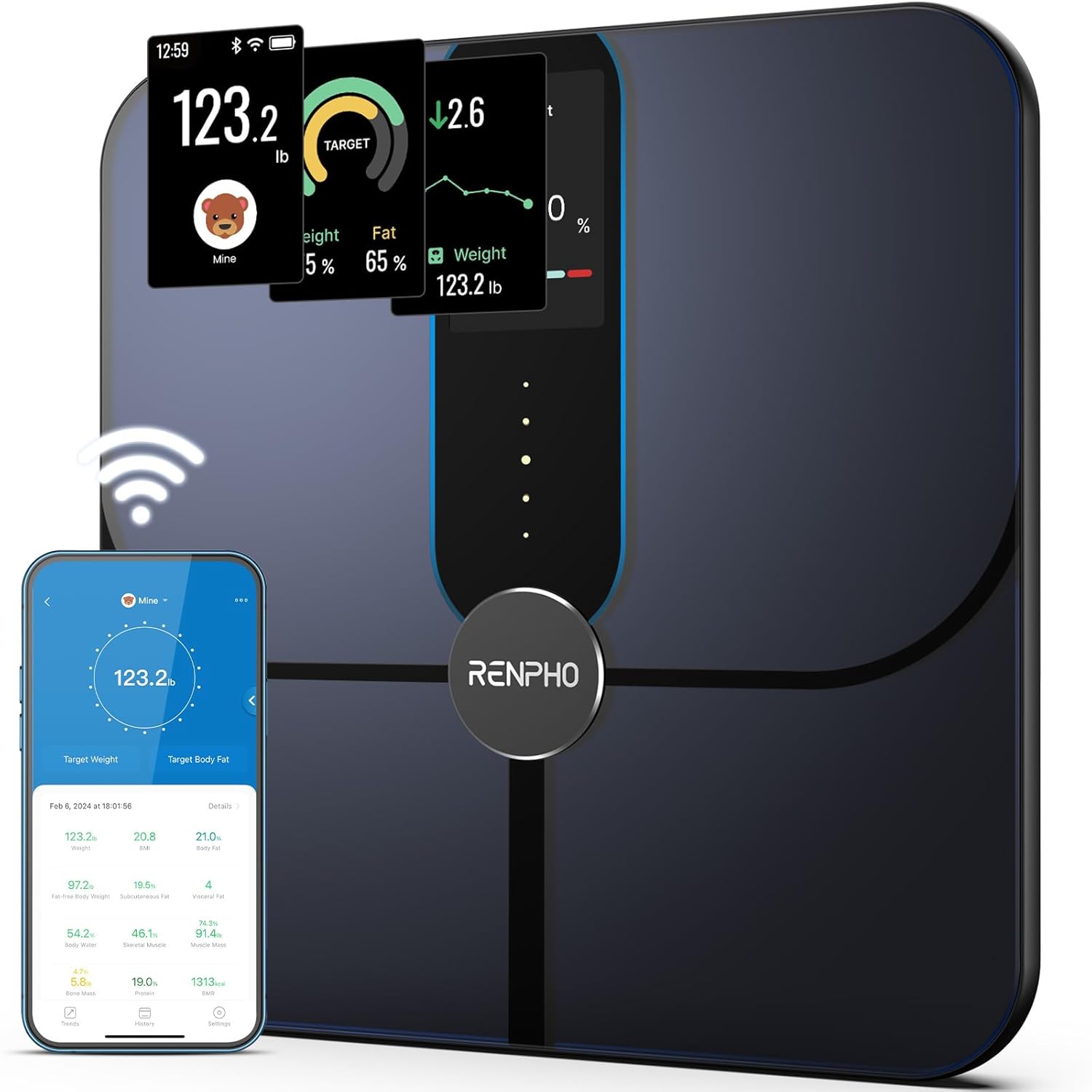 Smart Scale with TFT LCD, Wi-Fi, 18 Metrics O198427