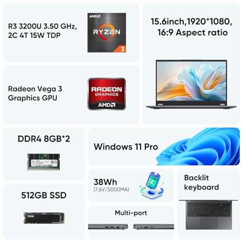 15.6" 2-in-1 Laptop, 16GB RAM, 512GB Storage, AMD Ryzen 3, FHD Touchscreen, Gray E76180
