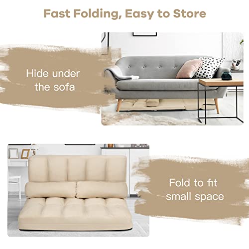 Blue Floor Sofa with 2 Pillows, Foldable 6-Position Adjustable Metal Frame Suede Fabric M76503
