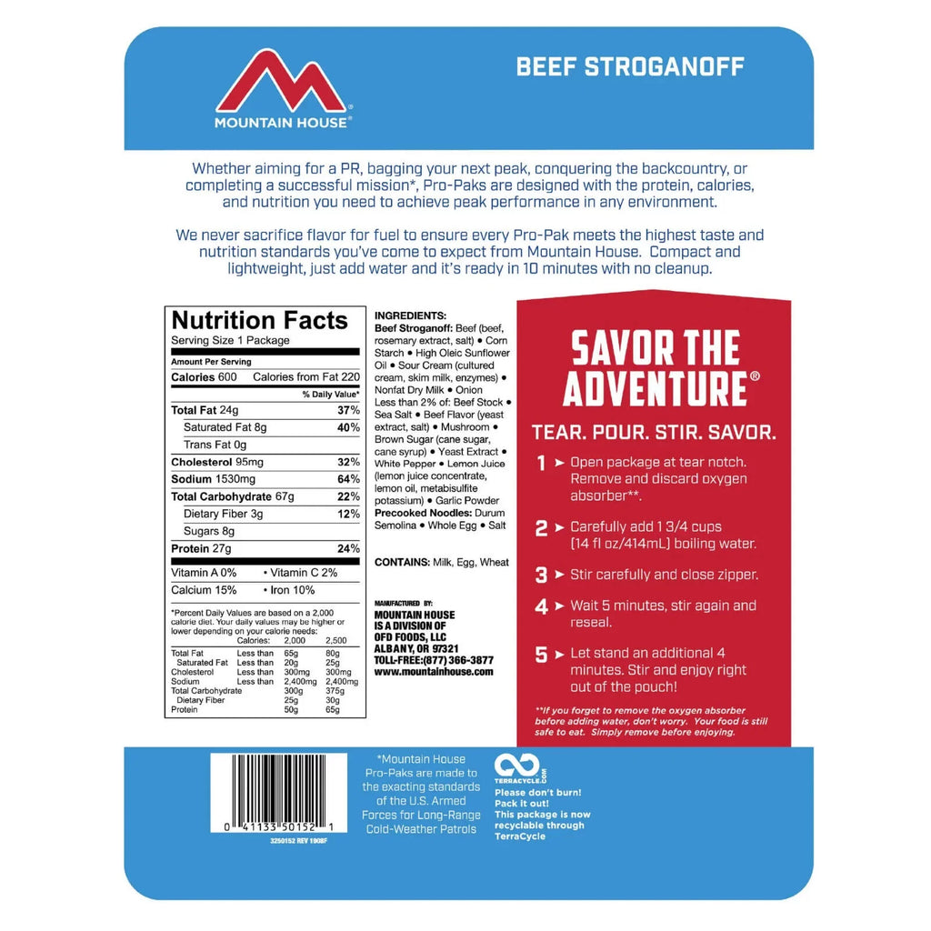 Beef Stroganoff Freeze Dried Emergency Survival Food - 6 Pouches U52072