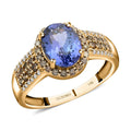 Blue Tanzanite Champagne Diamond Oval 14K Yellow Gold Solitaire Ring Size 7 Ct 2.15 L900