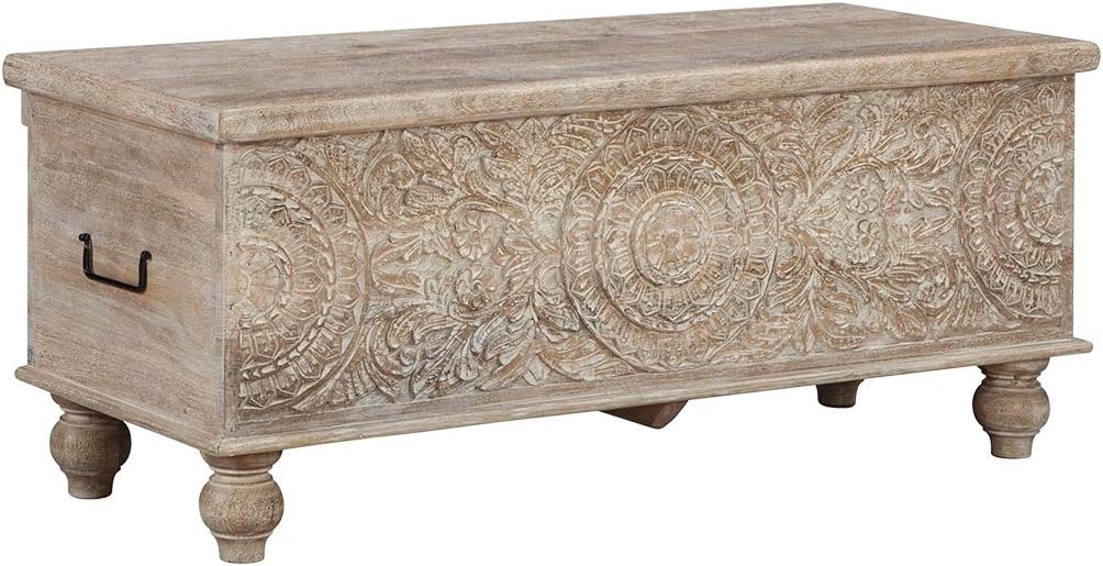 Beige Wood Storage Bench with Hinge Top T825810