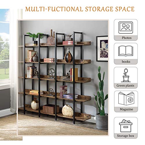 Black 5-Shelf Open Bookcase with Metal Frame W53178