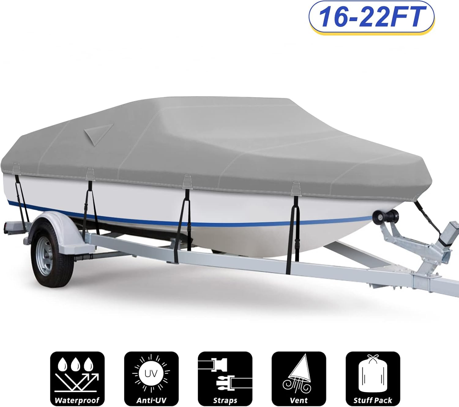 800D Waterproof Heavy Duty Canvas Boat Cover 17-19 ft W5694