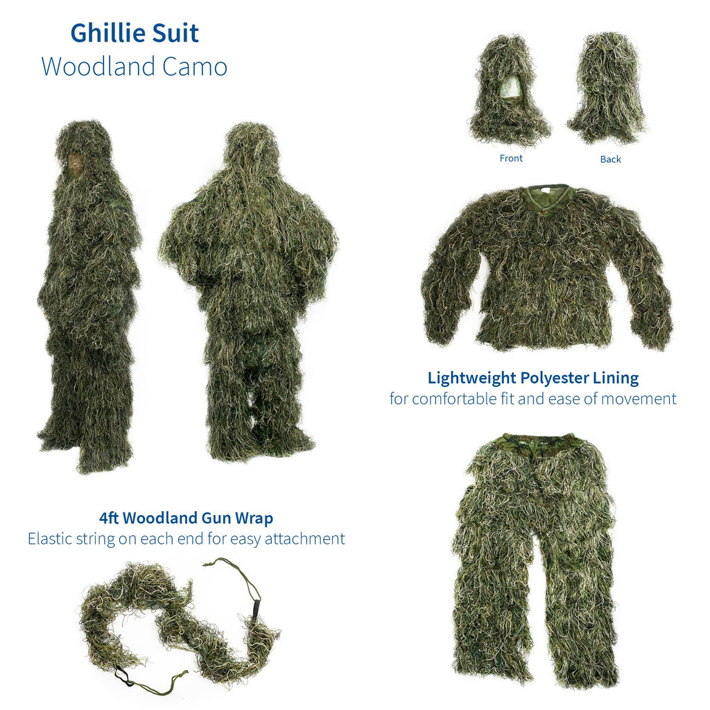 XL/XXL Camo Woodland Camouflage Forest Hunting 4-Piece Ghillie Suit with Bag A5871