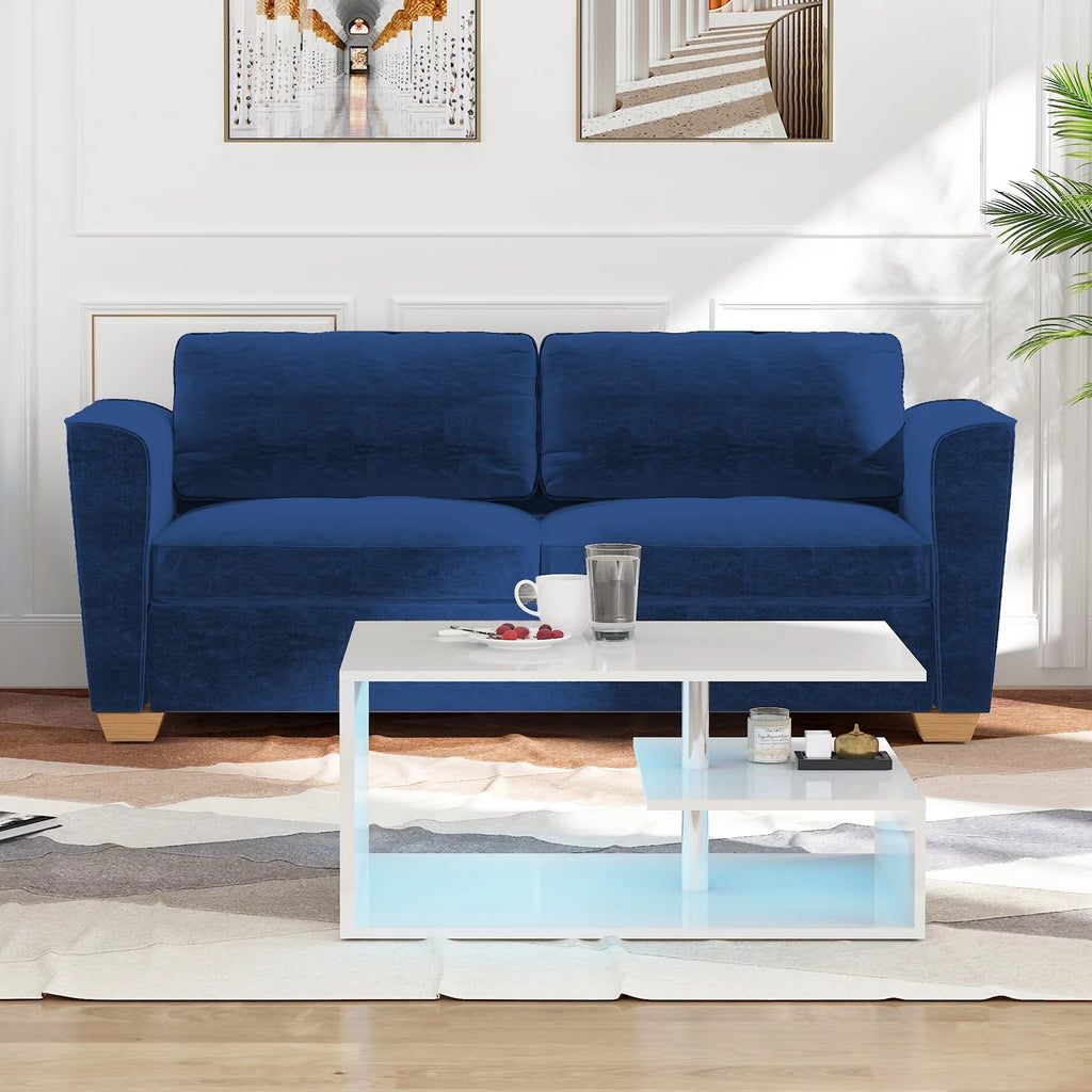 Blue Velvet Pull Out Sofa Bed with Foam Mattress W34503