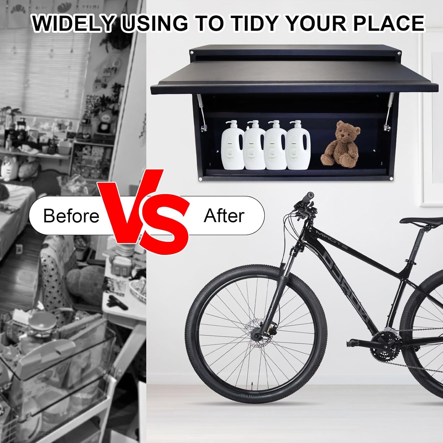 Black Wall Mount Metal Storage Cabinet with Adjustable Shelf I646