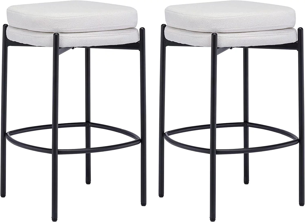 Cream White Boucle Fabric Bar Stools Set of 2 I48305