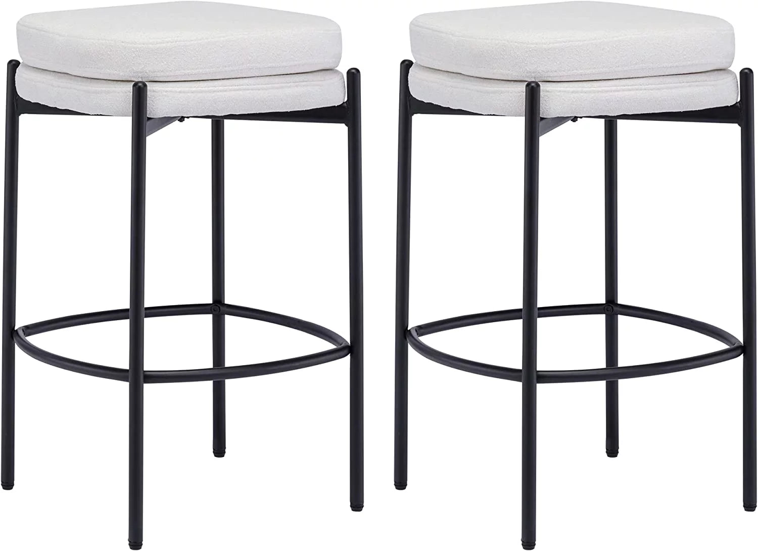 Cream White Boucle Fabric Bar Stools Set of 2 I48305