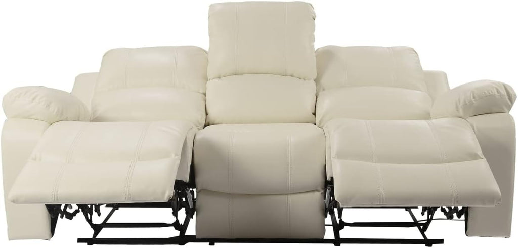 Beige Air Leather Double Recliner Loveseat with Console M9962