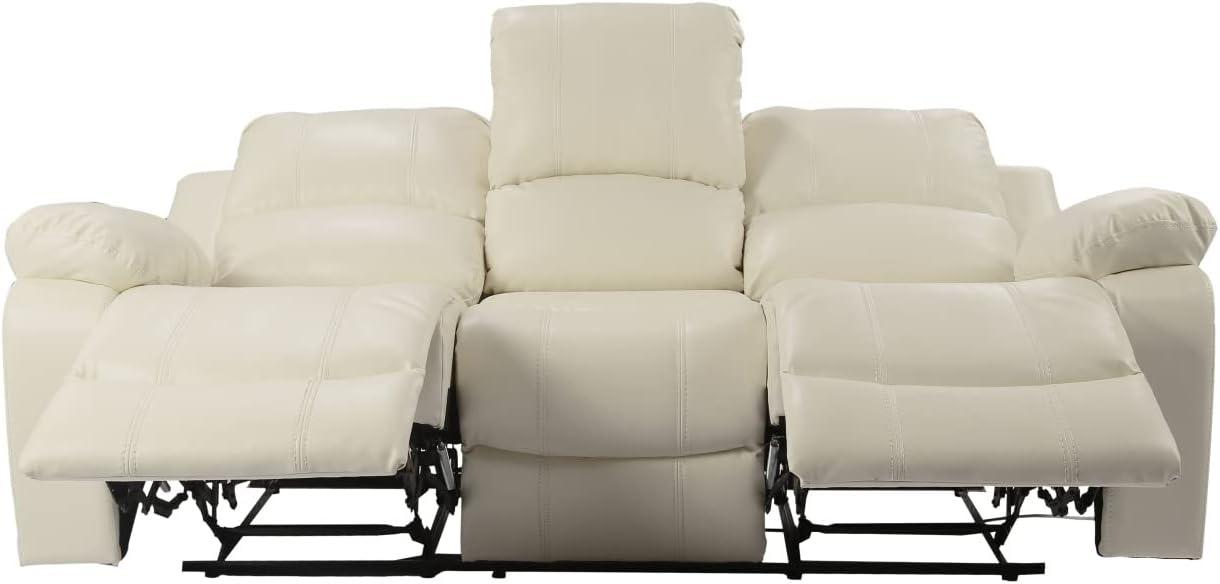 Beige Air Leather Double Recliner Loveseat with Console M9962