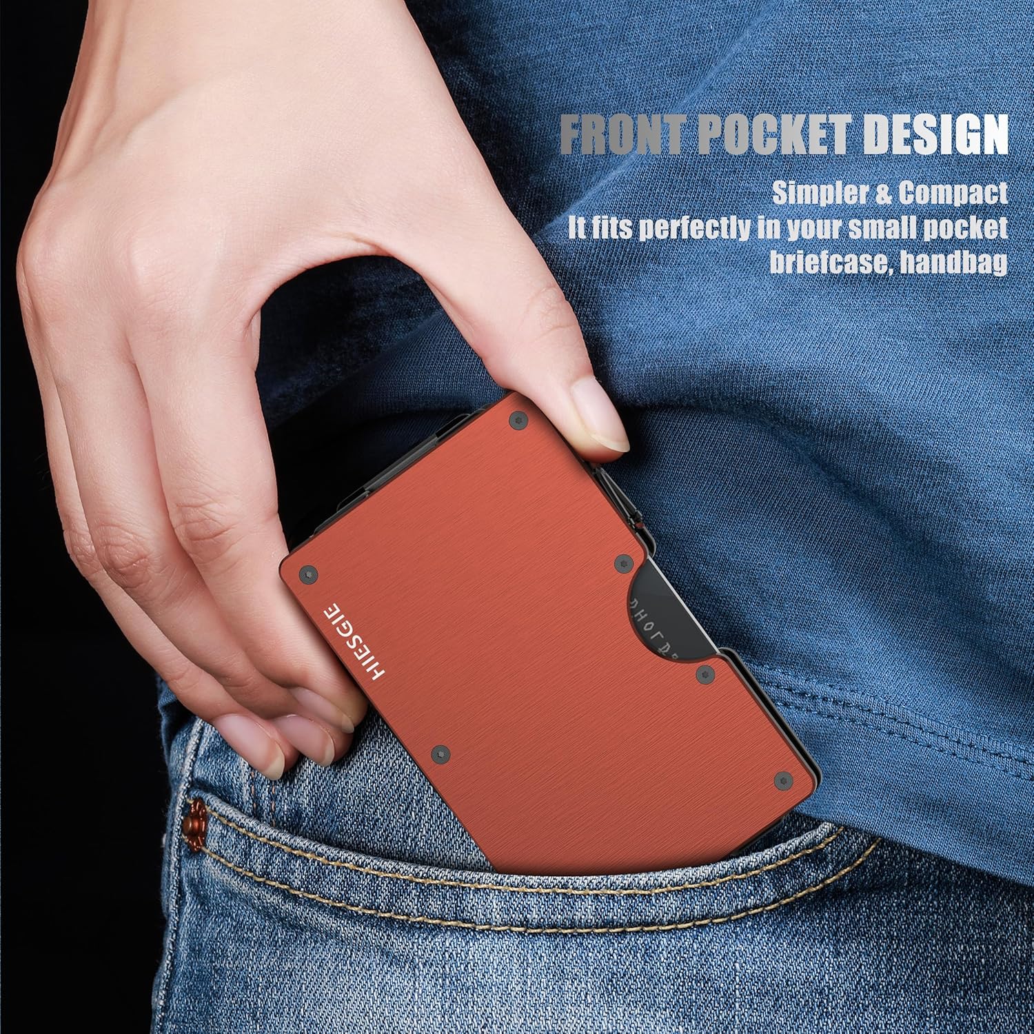Brushed Burnt Orange Aluminum RFID Credit Card Holder with Money Clip L97278