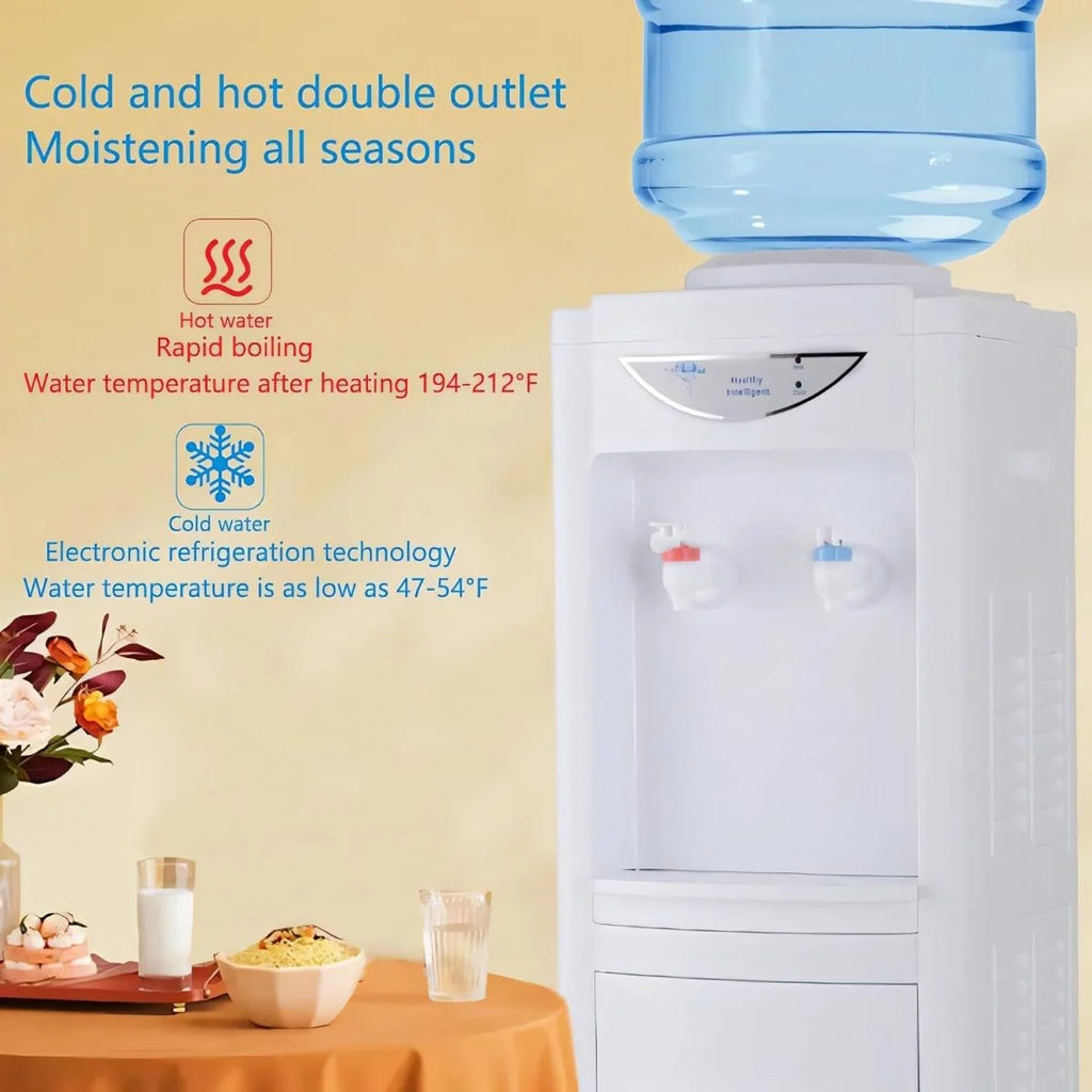 White Top Loading Hot and Cold Water Dispenser for 5 Gallon Bottle with Storage Cabinet & Child Safety Lock B18776