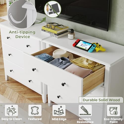 White 6 Drawer Solid Wood Dresser C236