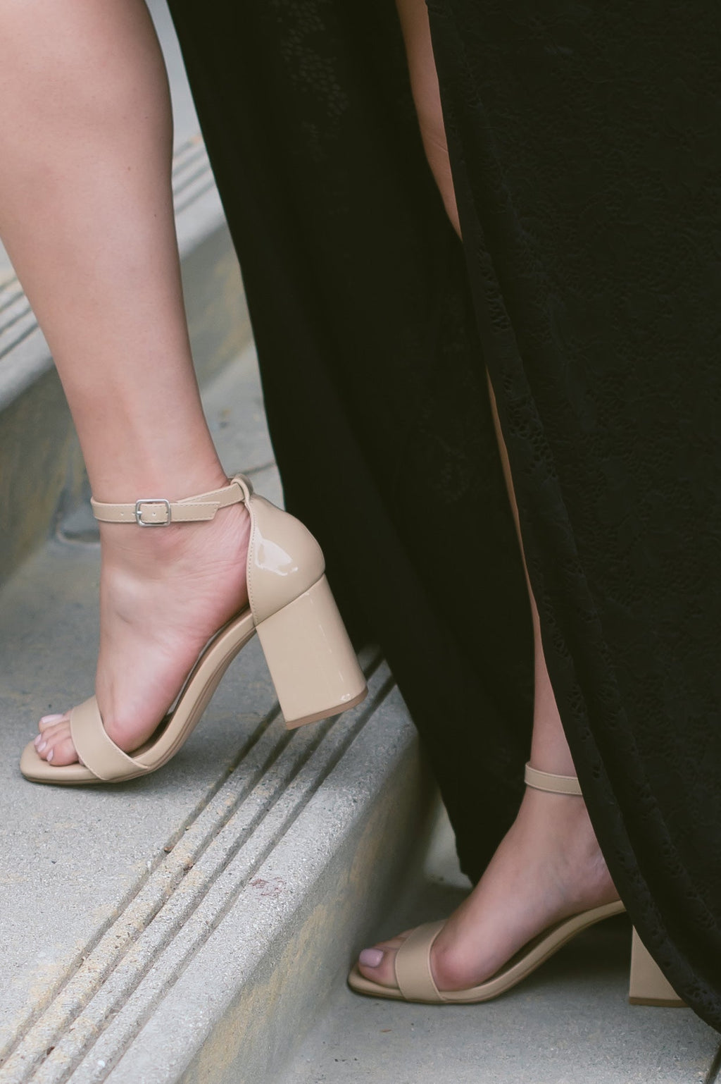 Larch Beige Patent Block Heels