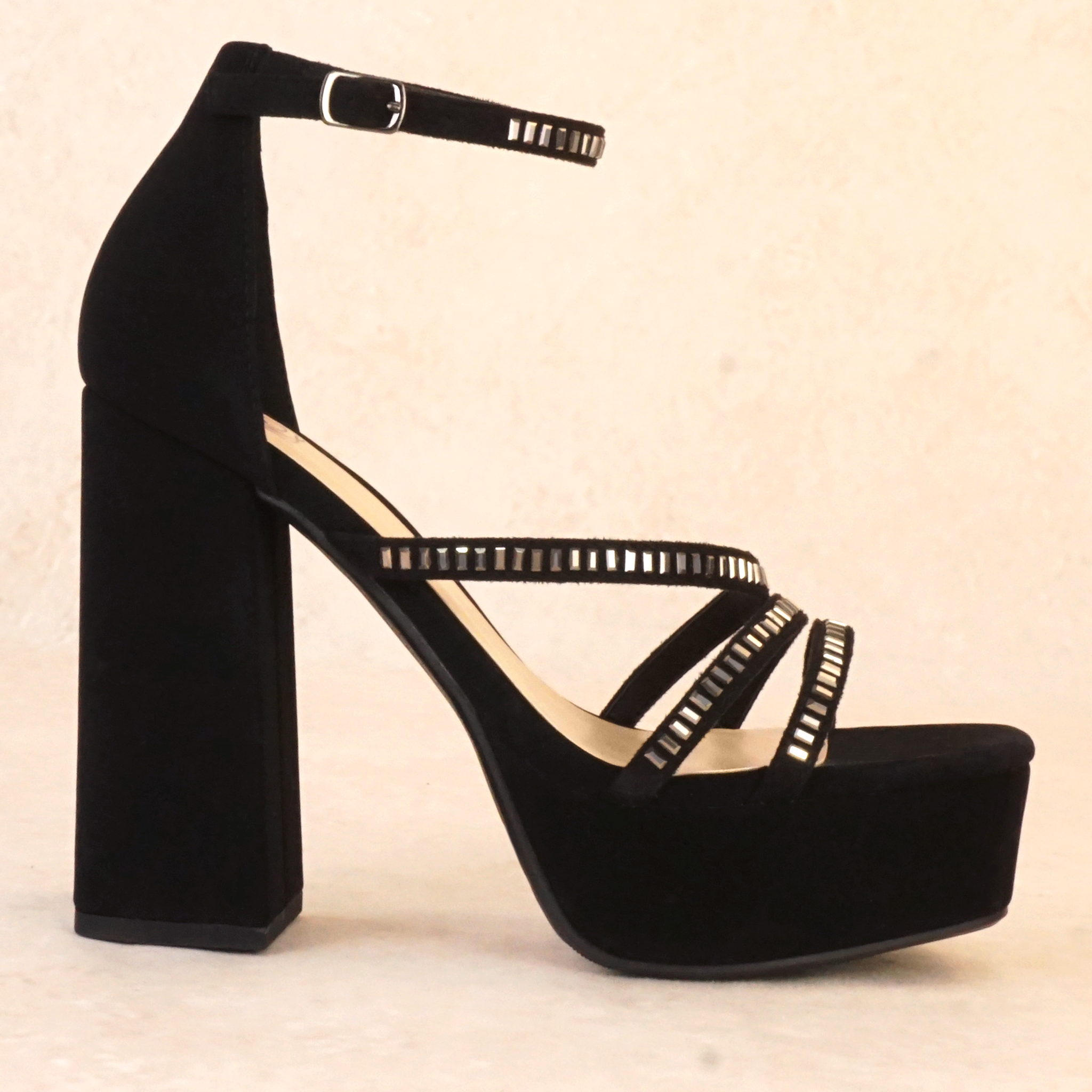 Darby High Platform Block Heel with Rhinestones