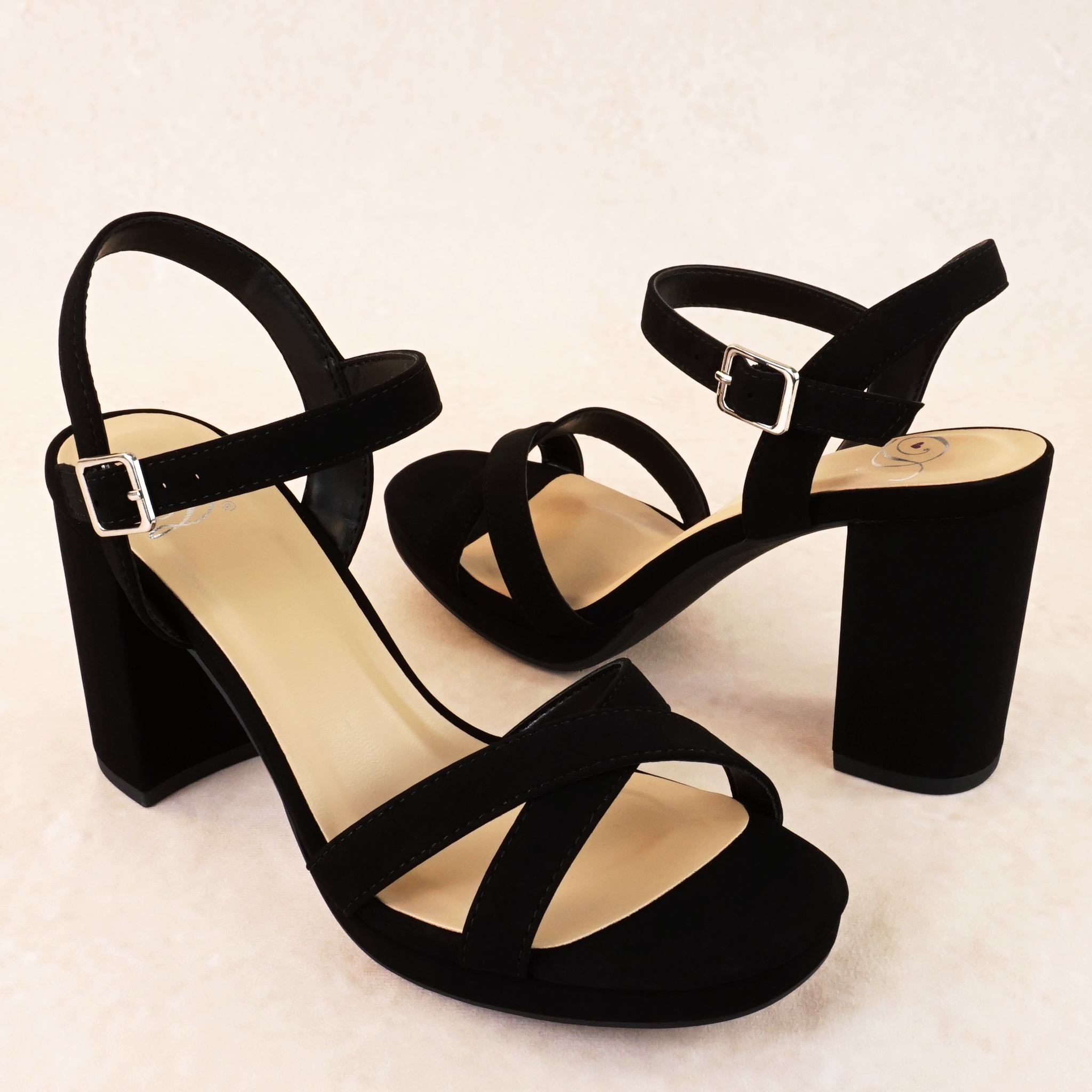 Martel Cross-Strap Block Heels