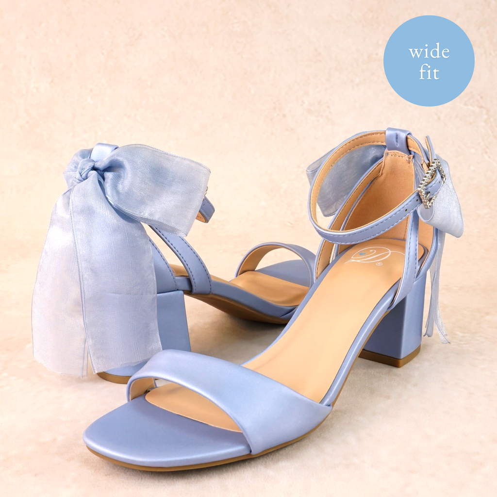 Dossi Satin Block Heels with Bow (wide fit)