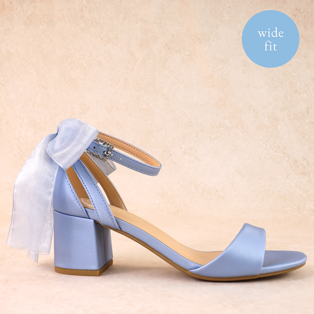 Dossi Satin Block Heels with Bow (wide fit)
